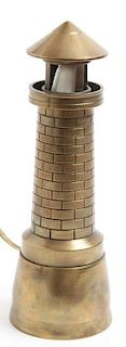 Polished Brass Lighthouse-Form Lamp