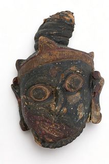Southeast Asian Carved Polychrome Wood Mask, Ca. 19th/20th C., H 16.5" W 10.5"