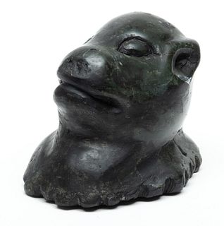Carved Soapstone Sculpture, "Monkey Head", H 7" W 5" Depth 6"