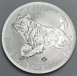 2018 Canada $5 Wolf 1 ozt .9999 Silver