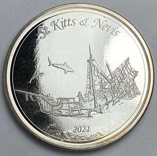 2021 Eastern Caribbean Central Bank $2 St. Kitts & Nevis 1 ozt .999 Silver