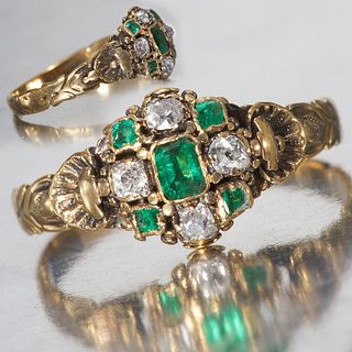 ANTIQUE VICTORIAN EMERALD AND DIAMOND RING