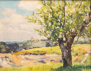 Mathias Joseph Alten (German/American, 1871-1938) Oil on Canvas Ca. 1922, "Summer Landscape", H 10.25" W 13.25"
