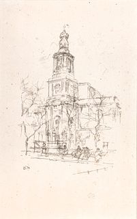 James Abbott Mcneill Whistler (American, 1834-1903) Lithographon Paper Ca. 1896, St. Anne's Church, Soho, H 7.5" W 5.12"