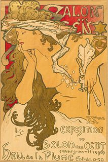 Alphonse Mucha (Czech, 1860-1939) Lithograph in Colors on Paper, 1896, "Salon Des Cent", H 23.5" W 15.75"