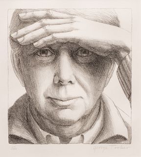 George Tooker (American, 1920-2011) Lithograph on Rives BFK Paper 1984, "Self Portrait", H 8.1" W 7.8"