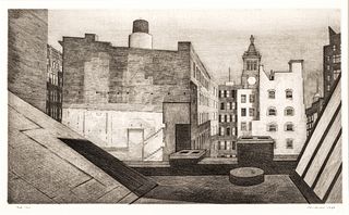 Armin Landeck (American, 1905-1984) Etching on Paper, 1946, "Rooftops, 14th Street", H 8.25" W 13.25"