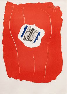 Robert Motherwell (American, 1915-1991) Offset Lithograph in Colors on Arches Cover Paper 1973, "Tricolor", H 12" W 9.25"