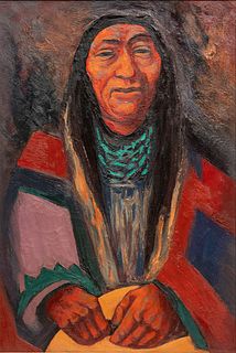 Howard Norton Cook (American, 1901-1980) Oil on Canvas, "Pueblo Chieftain", H 40" W 26.25"