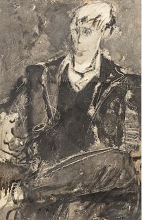 Richard Jerzy (American, 1943-2001) Gouache on Paper, "Portrait of a Seated Gentleman", H 25" W 16.25"