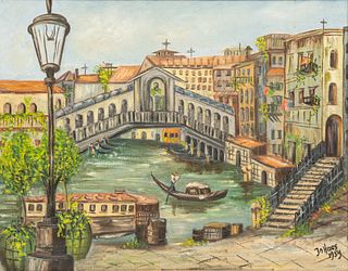 Johanna Haas (German/American) Oil on Canvas 1959, "Venice Canal", H 24" W 30"