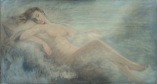 American Pastel on Paper, Ca. 1870-1890, "Reclining Female Nude", H 30" W 53"