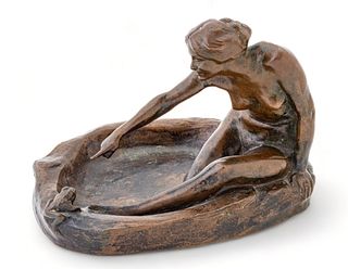 Harriet Whitney Frishmuth (American, 1880-1980) Bronze Sculpture "Girl with Frog", H 4.5" W 6" L 7"