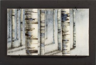 Roger Thomas (American, 1951-2021) Fused Glass Panel, "Frozen Twilight", H 23" W 39"