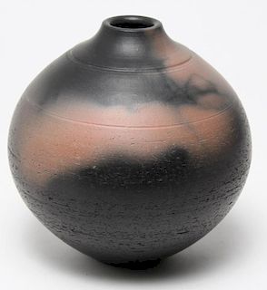Black & Pink Glazed Studio Art Pottery Vase