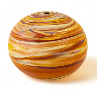 Joshua Wojick (American) Calcedonio Art Glass Sphere 2012, "From The Strata Series", H 9.5" Dia. 11"