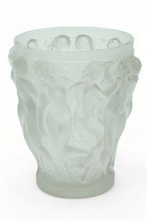 Rene Lalique (French (est. 1888)) Frosted Crystal Bacchantes Vase 1927-1939, H 9.75" Dia. 8.5"