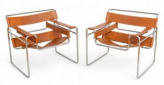 Marcel Breuer (AMERICAN/HUNGARIAN, 1902-1981) for Knoll, Leather And Chrome Wassily Chairs, Pair H 28.25" W 31" Depth 27.5"