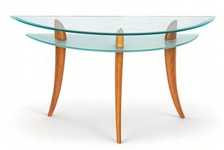 A. Sibau (Italian) Cherrywood Glass Top Dining Table, Console Table And Four Chairs, 6 pcs
