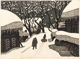 Kiyoshi Saito (Japanese, 1907-1997) Woodblock on Paper 1969, "Winter in Aizu 14", H 14.75" W 20.75"