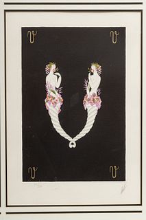Erte (French, 1892-1990) Lithograph Ca. 1976, Letter "V", H 16" W 10.5"