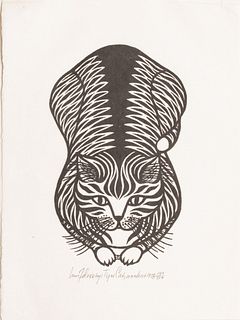 Jacques Hnizdovsky (Ukrainian, 1915-1985) Woodcut on Paper, Ca. 1978, "Tiger Cat" #139/250,, H 10.25" W 6.25"