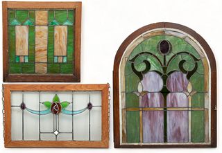 American Leaded Art Glass Windows, Early to Mid 20th C., 3 pcs
