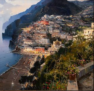 Italian Oil on Canvas Ca. 2010, "Positano, Italy", H 40" W 40"