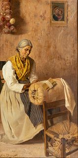 Nicola D'Ascenzo (Italian-American, 1871-1954) Oil on Canvas, Ca. 1895, H 47.5" W 24"