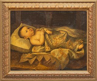 Oil on Canvas, After TIBERIO TITI, Portrait of Leopoldo Di Cosimo II De'Medici, As an Infant, H 23" W 29"