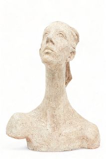 Walter Midener (German, B. 1912) Pottery Sculpture, Bust of a Woman, H 19" W 14"