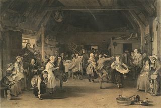 After Sir David Wilkie (British, 1785-1841) Engraving on Paper, Ca. 1832, "The Penny Wedding", H 16" W 24"