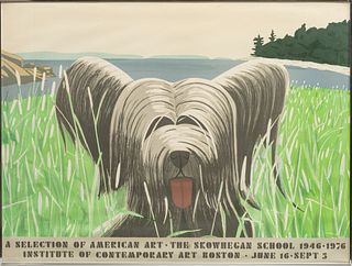 Alex Katz (American, B. 1927) Silkscreen in Colors on Paper 1976, "Dog at Duck Trap Exhibition Poster", H 36.25" W 47"