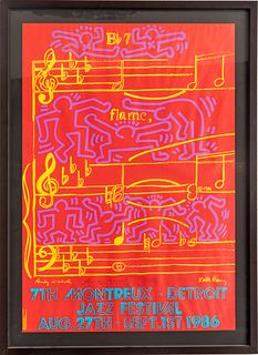 Andy Warhol (American, 1928-1987) Keith Haring (AMERICAN, 1958-1990) Lithographic Poster "Montreux-Detroit Jazz", H 39" W 27"