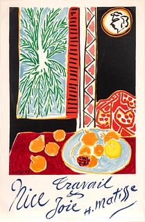 After Henri Matisse (French, 1869-1954) Lithographic Poster 1948, "Travail Et Joie", H 39" W 25"