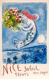 Marc Chagall (French/Russian, 1887-1985) Lithographic Poster 1962, "The Bay of Angels", H 39" W 25"