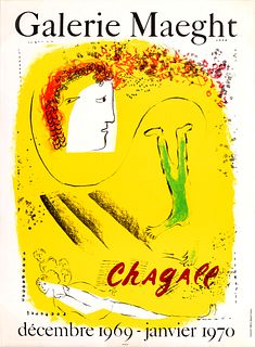 Marc Chagall (French/Russian, 1887-1985) Lithographic Poster in Colors 1969, "Le Fond Jaune", H 30.75" W 22.5"
