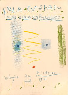 Pablo Picasso (Spanish, 1881-1973) Lithographic Poster 1961, "Sala Gaspar, Barcelona", H 27.5" W 19.8"