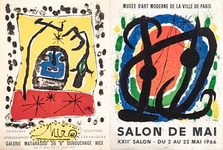 Joan Miro (Spanish, 1893-1893) Lithographic Posters in Colors, Ca. 1957; 1966, "Galerie Matarasso; Salon De Mai", Group of 2 H 26" W 19"