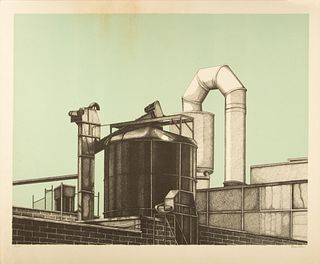 Marina Stern (Italy, 1928-2017) Lithograph in Colors on Wove Paper, 1979, "Factory Roof", H 20" W 27"