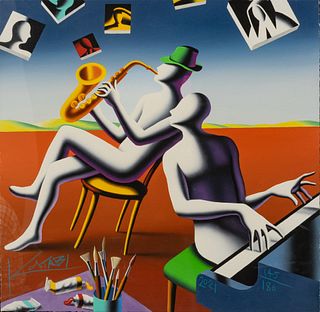 Mark Kostabi (American, B. 1960) Giclee on Wove Paper, 2021, "Putting A Face On The Note", H 20.25" W 20.75"