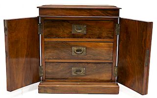 Burled Mahogany Campaign-Style Miniature Chest