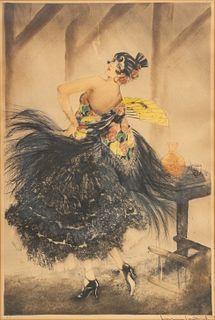 Louis Icart (French, 1888-1950) Etching And Aquatint with Touches of Handcoloring on Wove Paper, Ca. 1927, "Carmen", H 20" W 13.5"