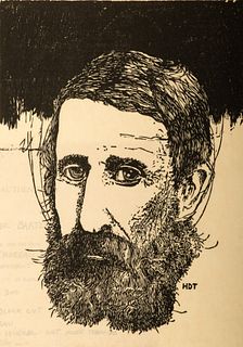 Roger Bartlett (American) Woodcut on Paper "Thoreau", H 8.25" W 6.25"
