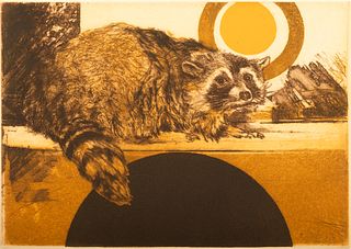 Jack Coughlin (American) Etching on Wove Paper, "Raccoon", H 6.75" W 9.5"