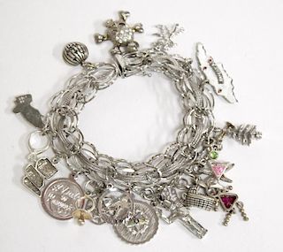 Silver Double-Link Charm Bracelet with 19 Charms