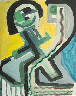 Jack Faxon (American, 1936-2020) Gouache "Abstract in Yellow And Green", H 14" W 11"