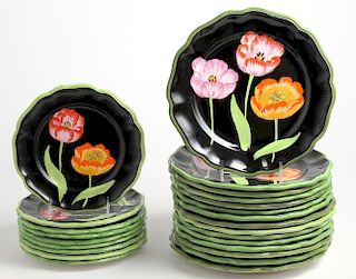 Partial Set of Italian Black-Glazed Tulip Plates