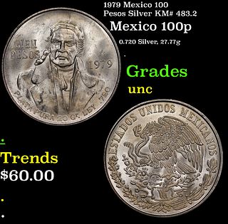 1979 Mexico 100 Pesos Silver KM# 483.2 Grades Brilliant Uncirculated