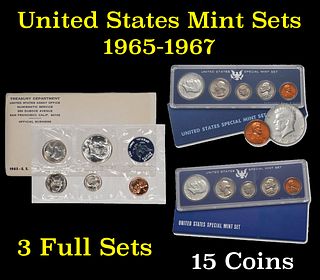 Group of 3 United States Special Mint Set in Original Government Packaging! From 1965-1967 with 15 Coins Inside!